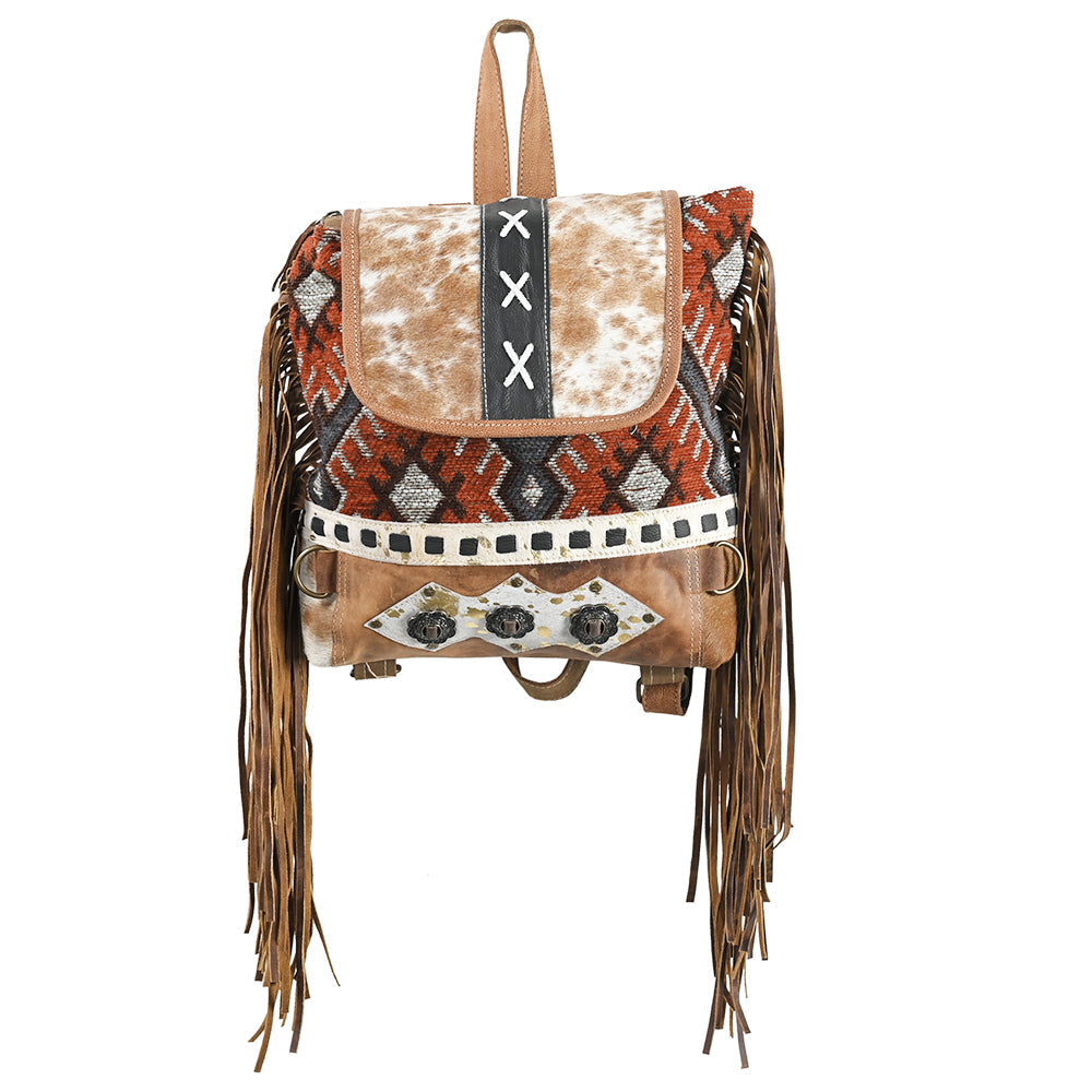 OHLAY Upcycled Wool Canvas Hair-On Leather Backpack
