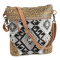 OHLAY Cross Body Embossed Upcycled Wool Canvas Genuine Leather Women Bag Western Handbag Purse | for