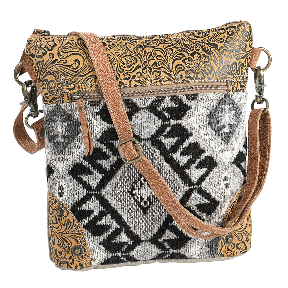 OHLAY Cross Body Embossed Upcycled Wool Canvas Genuine Leather Women Bag Western Handbag Purse | for