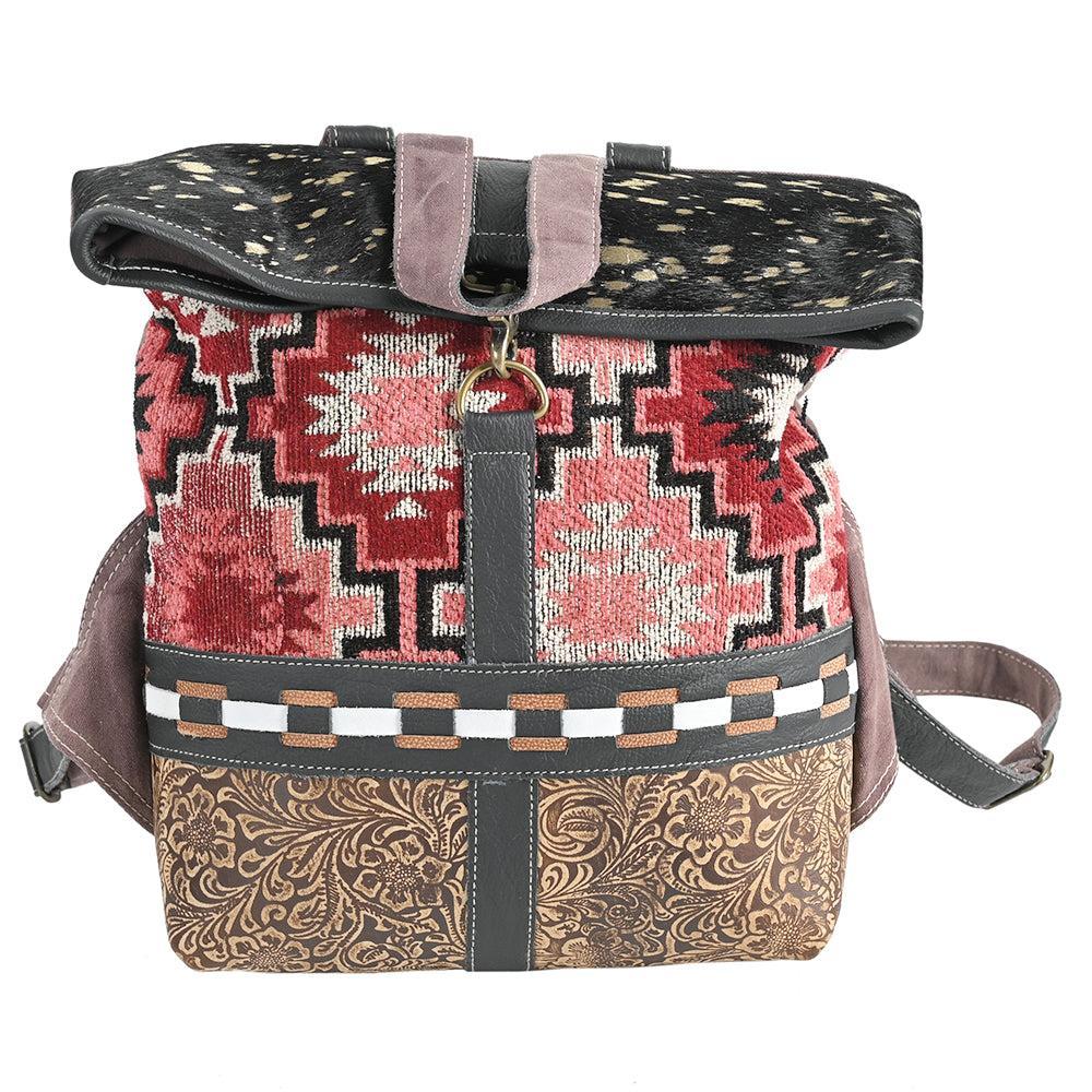 Ohlay Floral-Embossed Leather & Wool Canvas Backpack