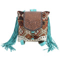 Ohlay Backpack Hand Tooled Upcycled Wool Upcycled Canvas Hair-On Genuine Leather