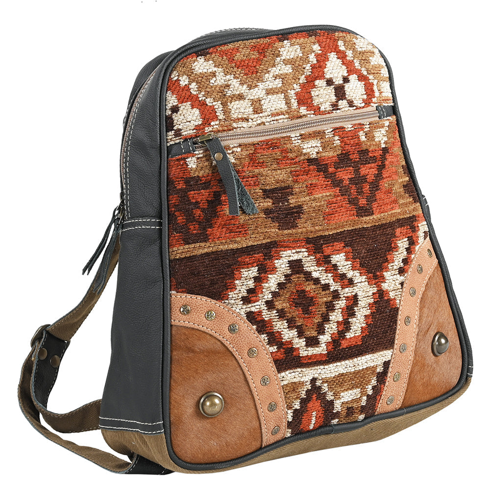 OHLAY Upcycled Wool Canvas Hair-On Genuine Leather Backpack