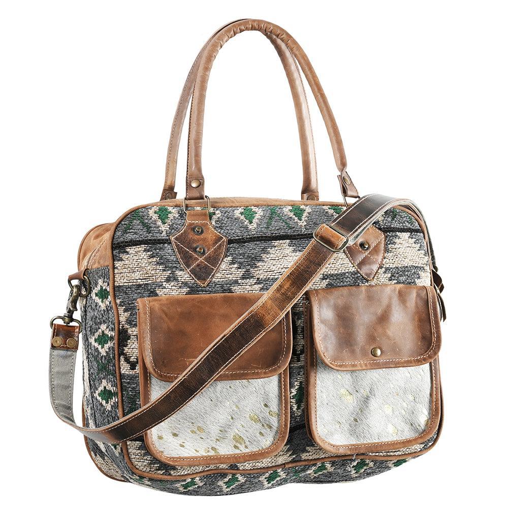 OHLAY Upcycled Wool Canvas Hair-On Leather Briefcase