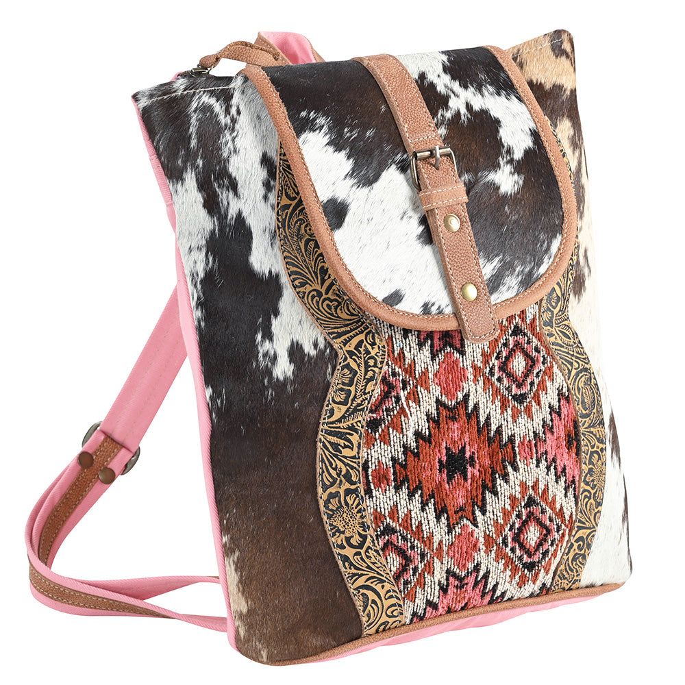 OHLAY Embossed Upcycled Wool Canvas Hair-On Genuine Leather Backpack