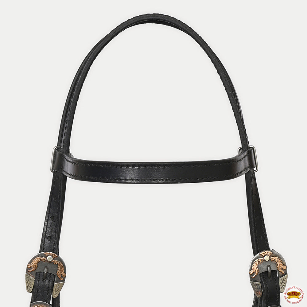 Hilason Western Horse Genuine Leather Headstall Bridle Engraved German Silver Concho Black