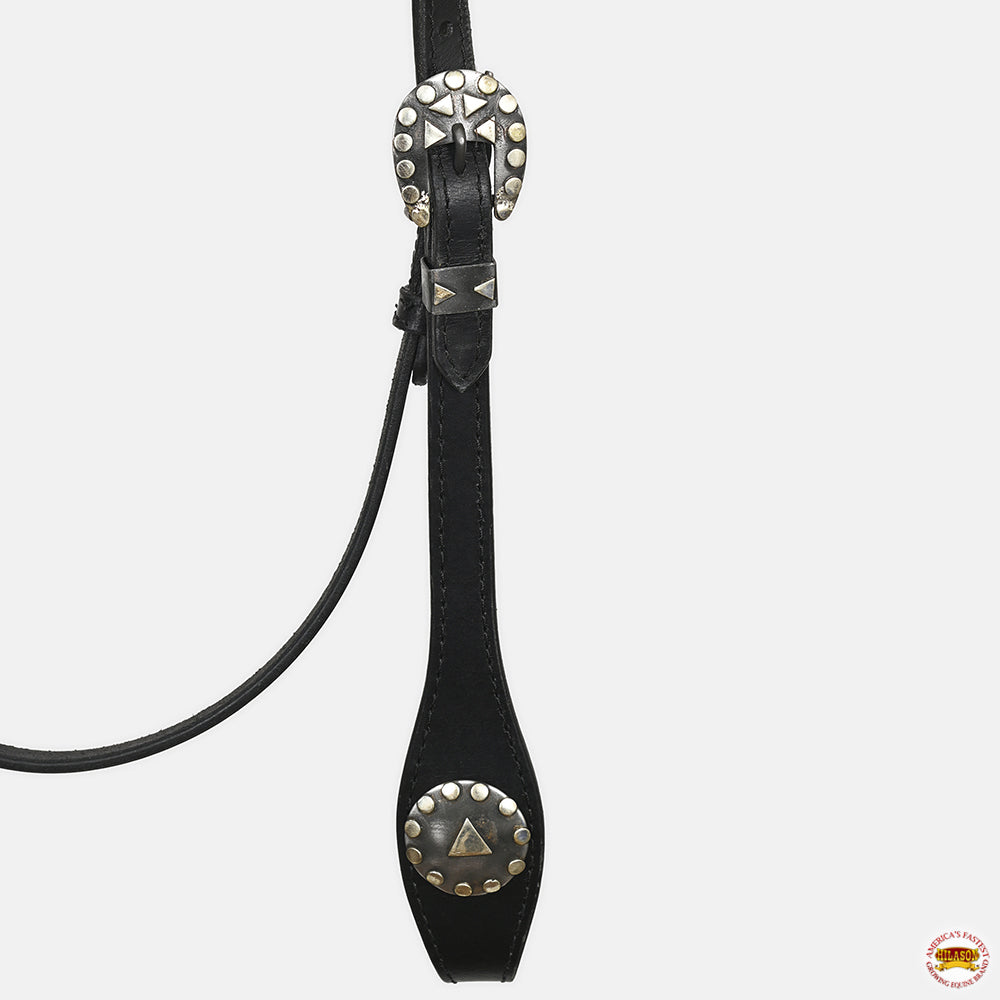 Hilason Western Horse Genuine Leather Headstall Bridle Engraved German Silver Concho Black