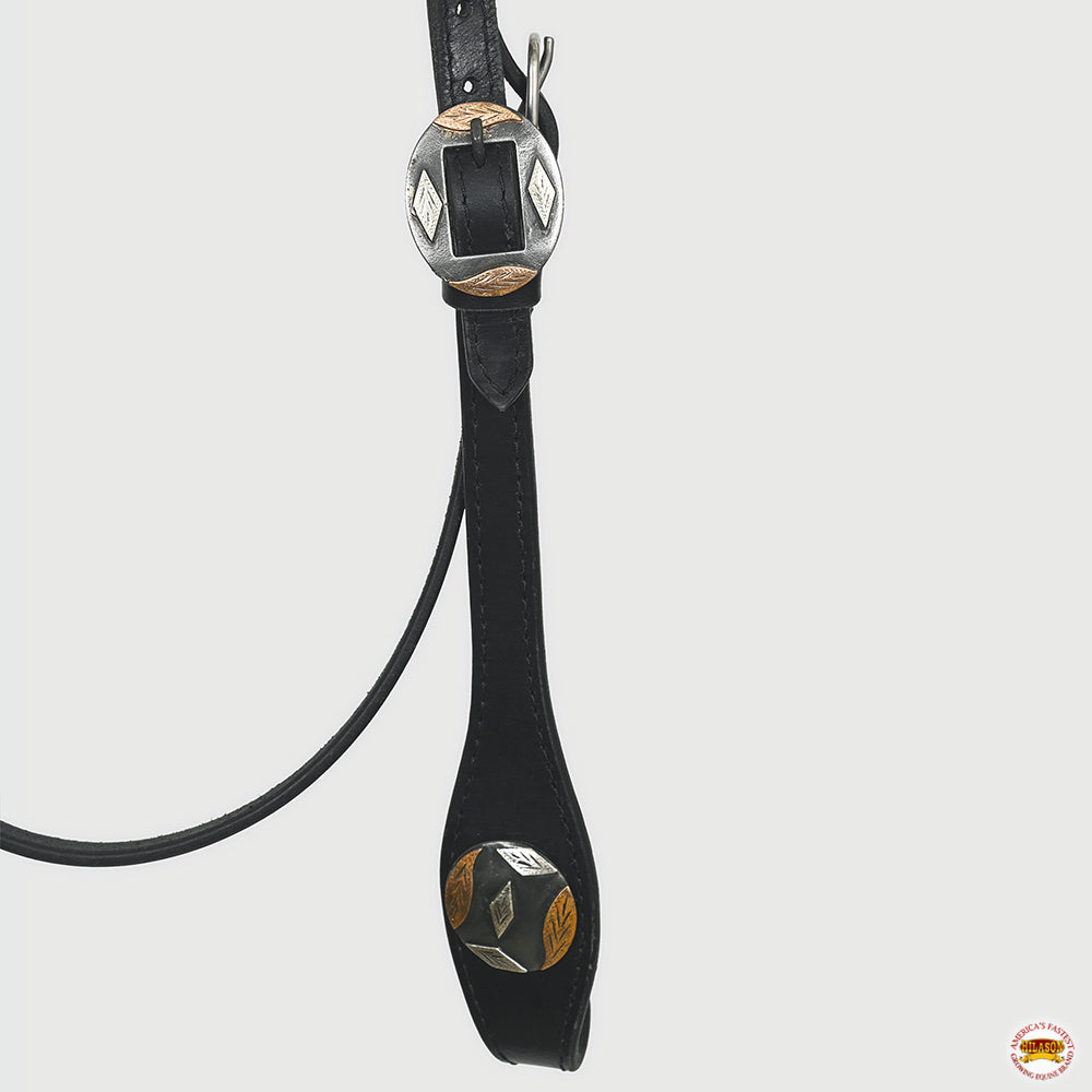 Hilason Western Horse Genuine Leather Headstall Bridle Engraved German Silver Concho Black