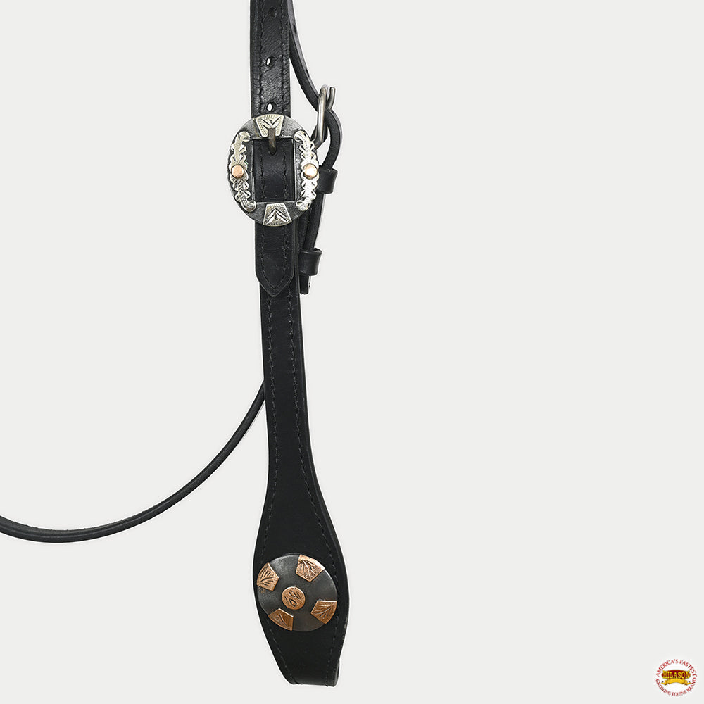 Hilason Western Horse Genuine Leather Headstall Bridle Engraved German Silver Concho Black