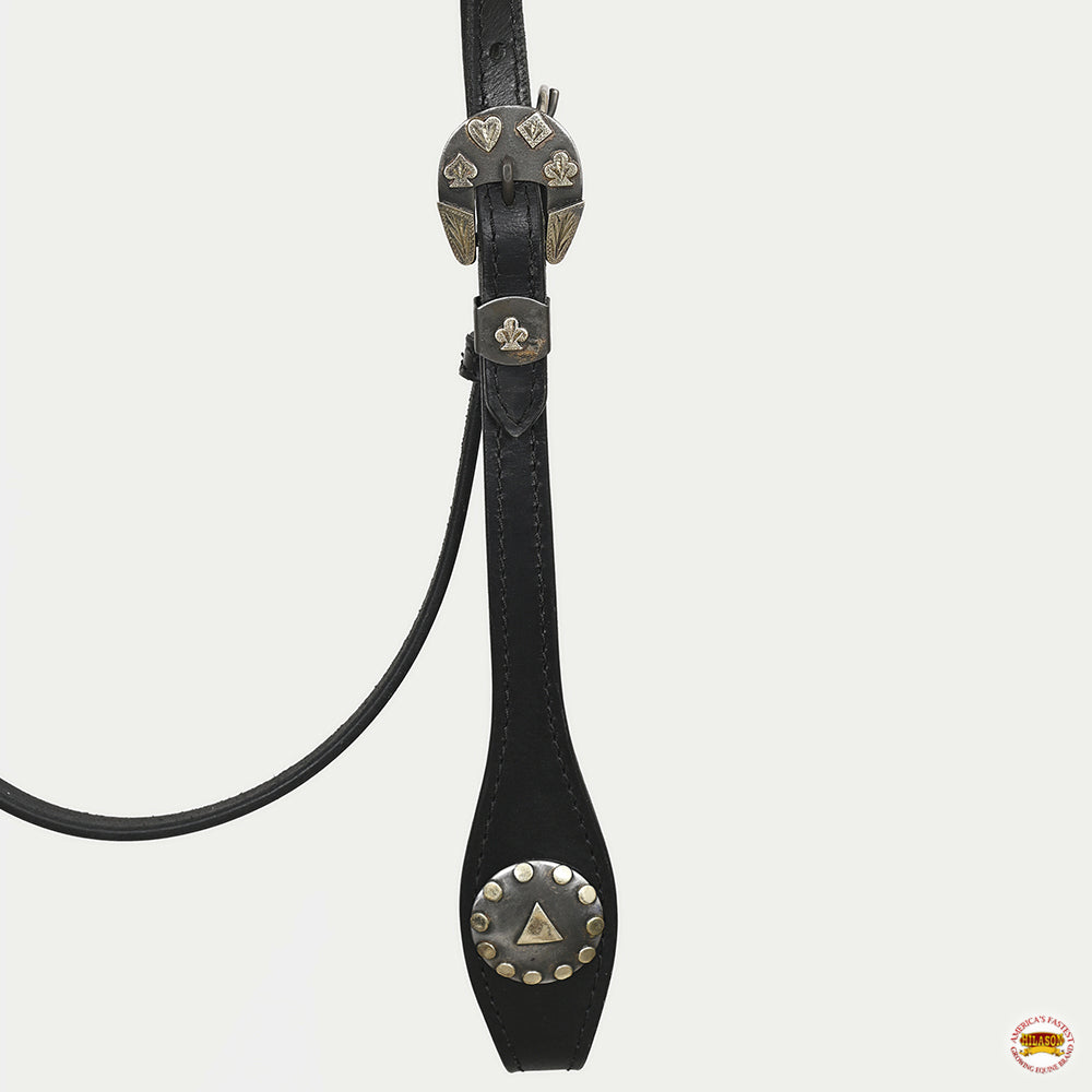 Hilason Western Horse Genuine Leather Headstall Bridle Engraved German Silver Concho Black