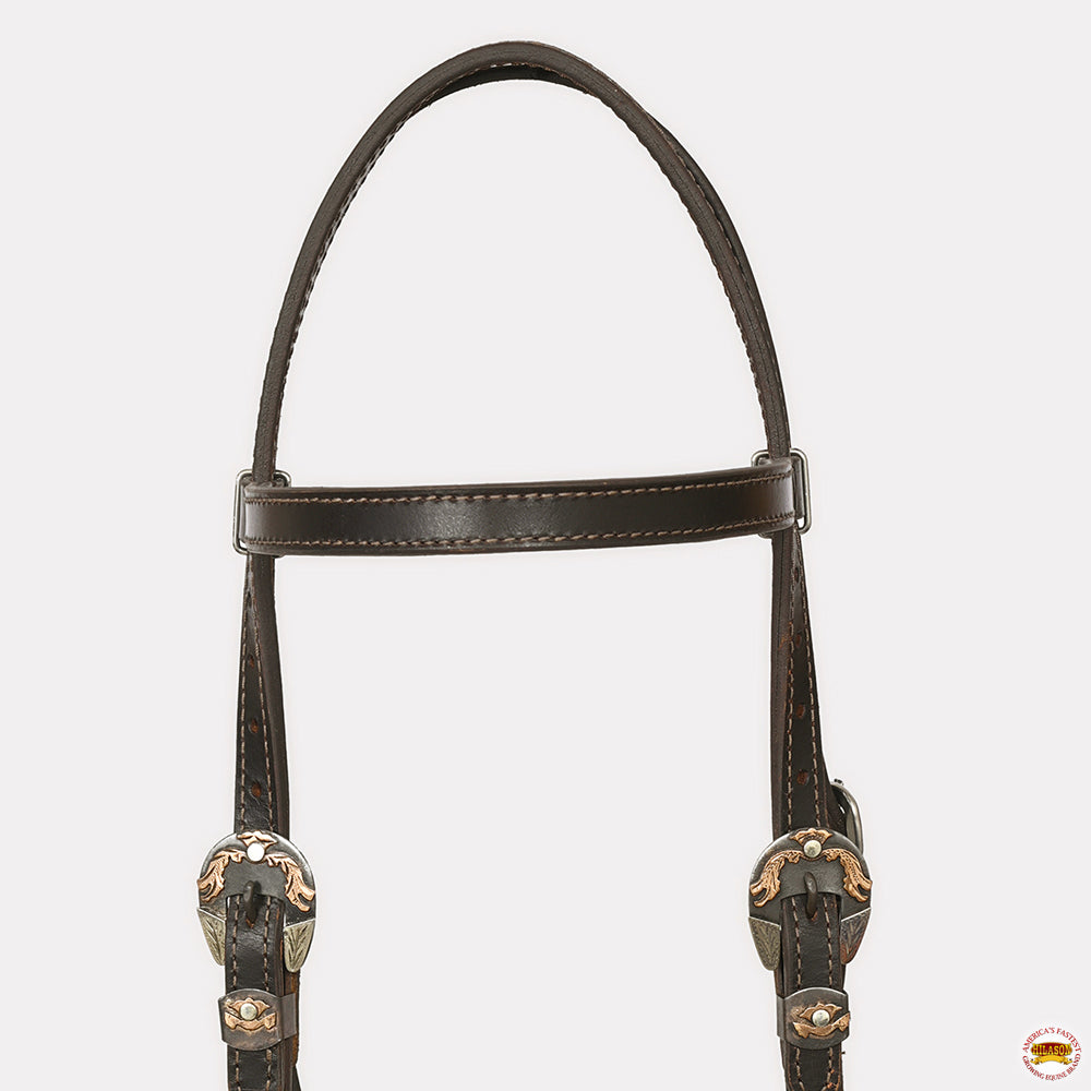 Hilason Western Horse Genuine Leather Headstall Bridle Engraved German Silver Concho Brown