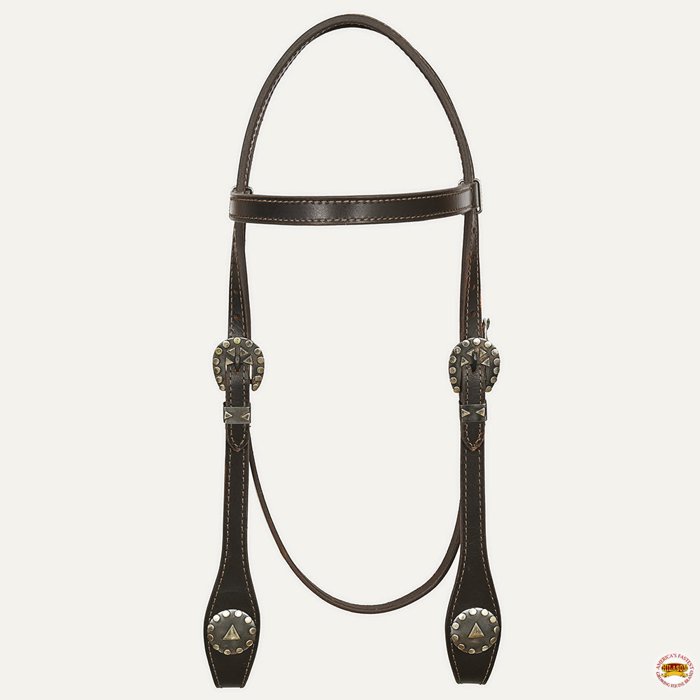 Hilason Western Horse Genuine Leather Headstall Bridle Engraved German Silver Concho Brown