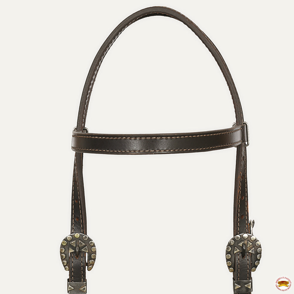 Hilason Western Horse Genuine Leather Headstall Bridle Engraved German Silver Concho Brown