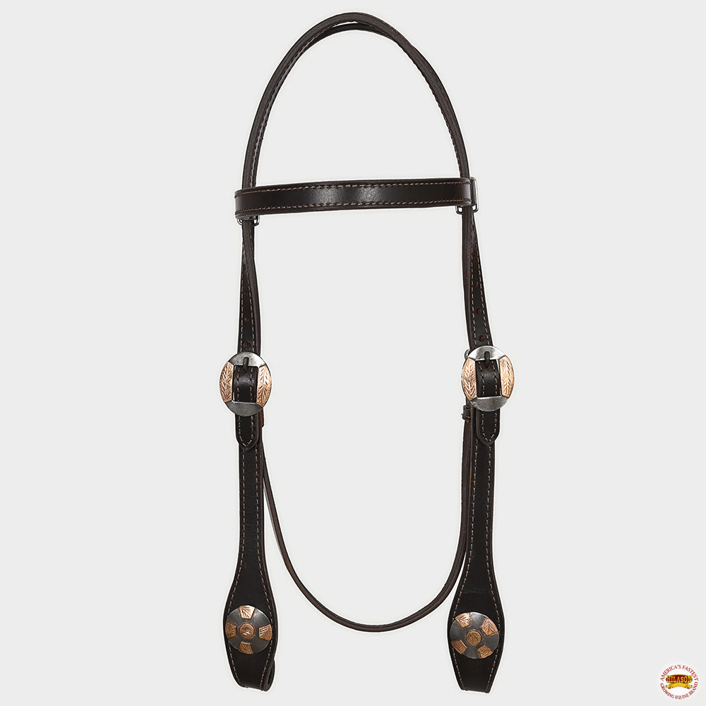 Hilason Western Horse Genuine Leather Headstall Bridle Engraved German Silver Concho Brown
