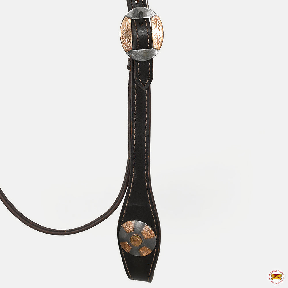 Hilason Western Horse Genuine Leather Headstall Bridle Engraved German Silver Concho Brown