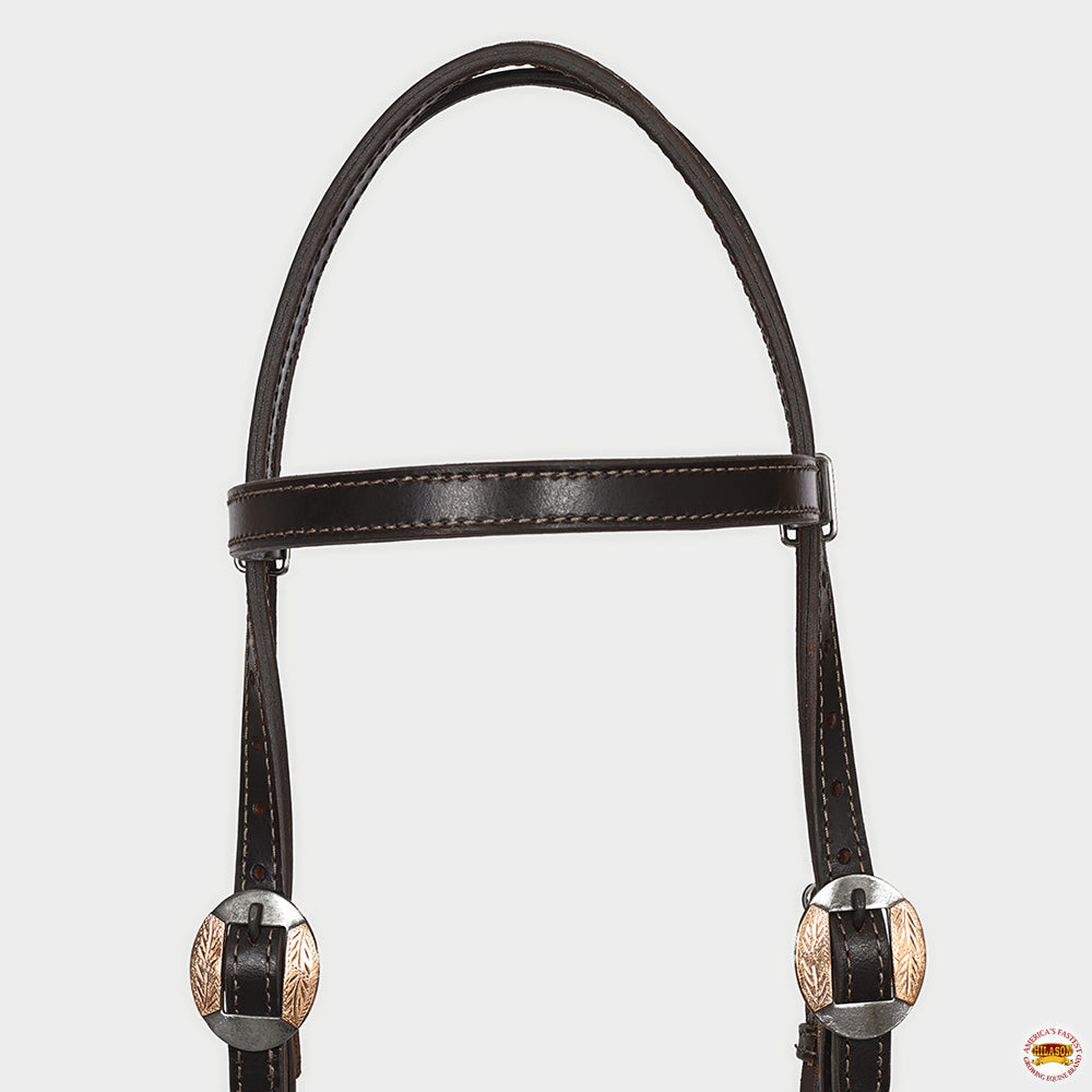 Hilason Western Horse Genuine Leather Headstall Bridle Engraved German Silver Concho Brown