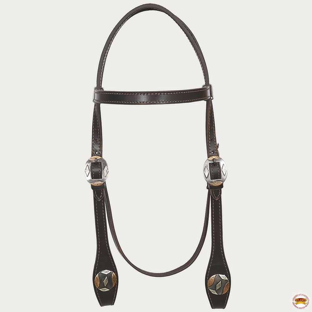 Hilason Western Horse Genuine Leather Headstall Bridle Engraved German Silver Concho Brown