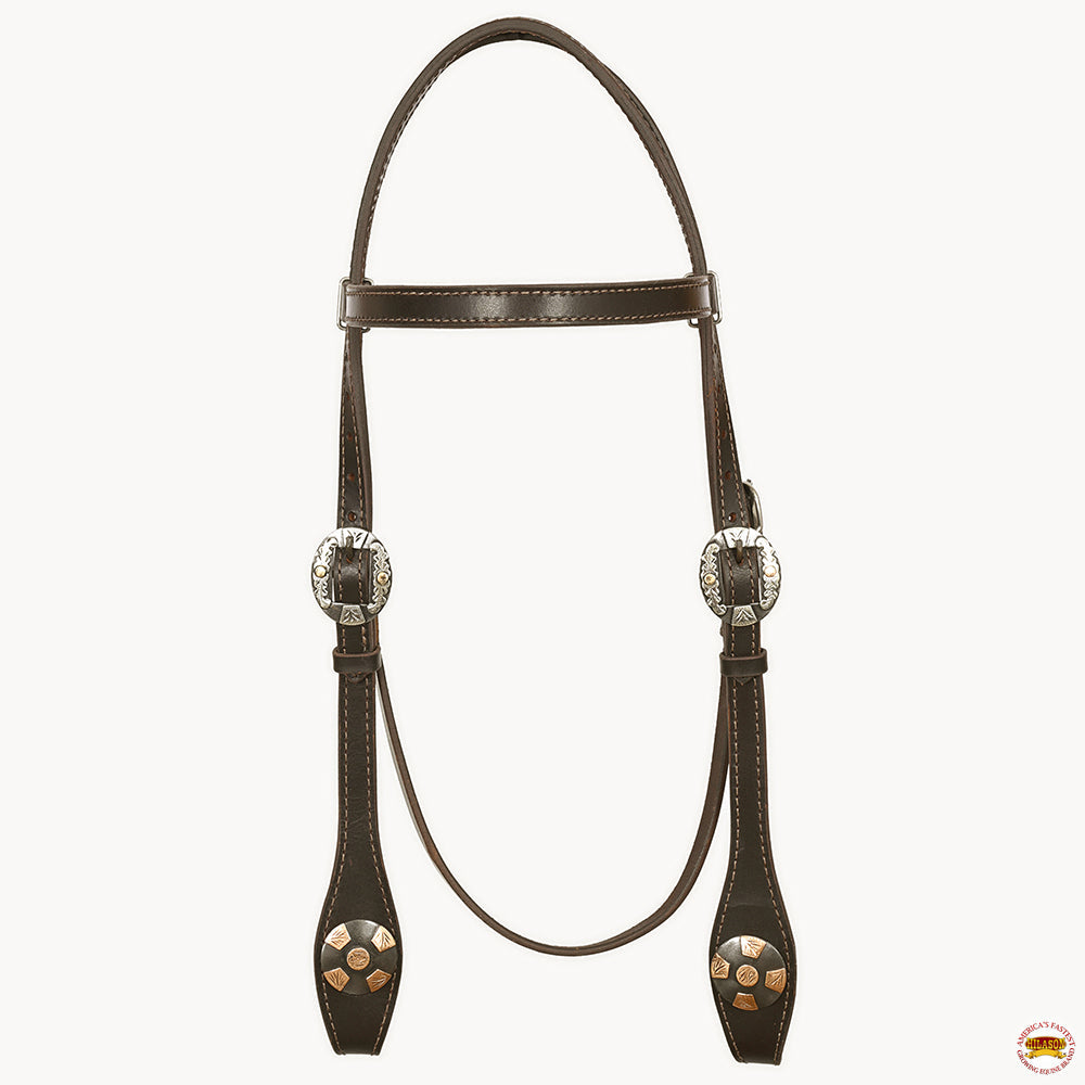 Hilason Western Horse Genuine Leather Headstall Bridle Engraved German Silver Concho Brown