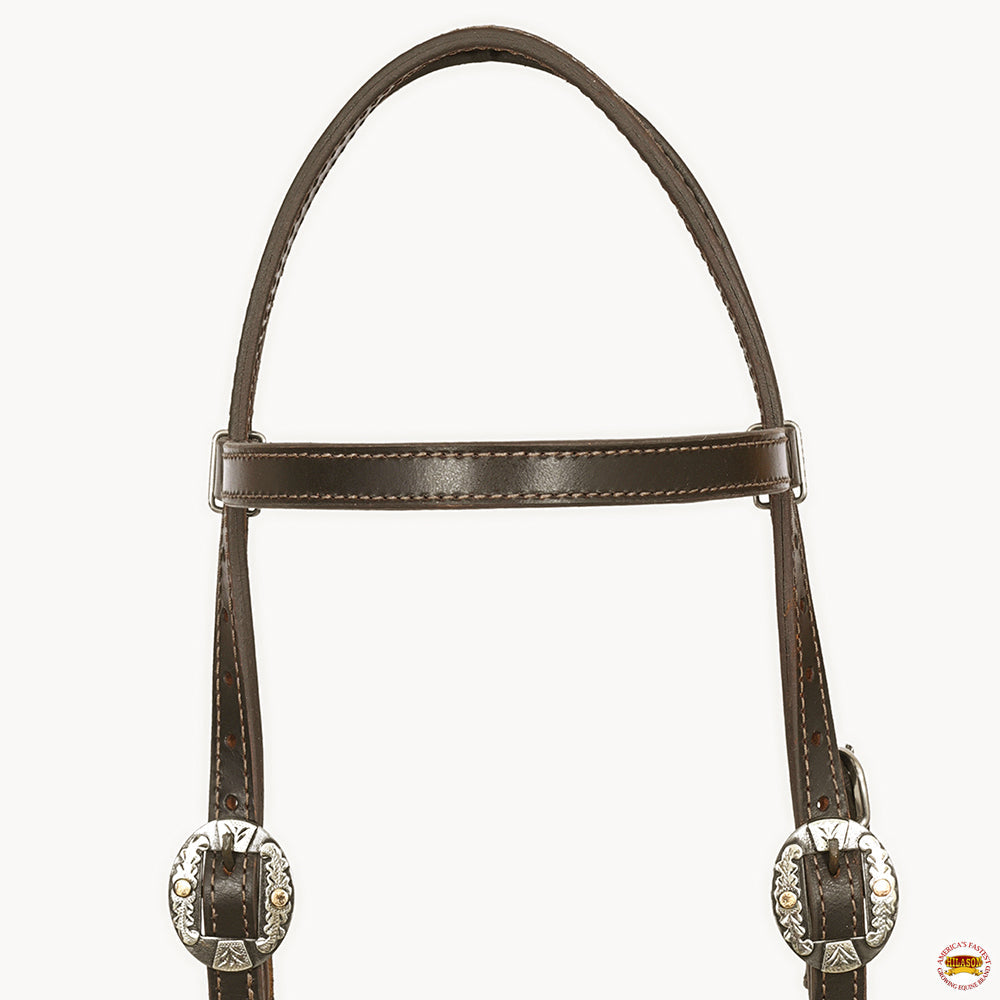 Hilason Western Horse Genuine Leather Headstall Bridle Engraved German Silver Concho Brown