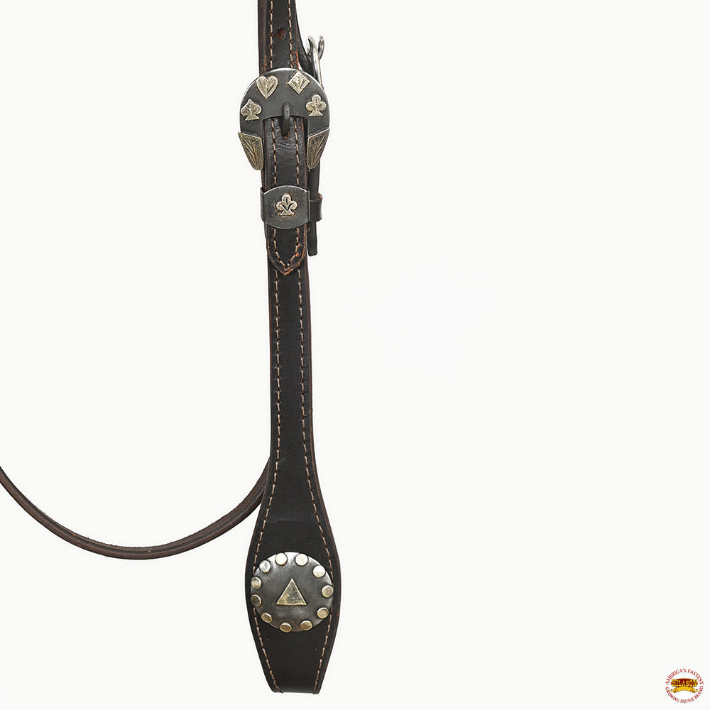 Hilason Western Horse Genuine Leather Headstall Bridle Engraved German Silver Concho Brown