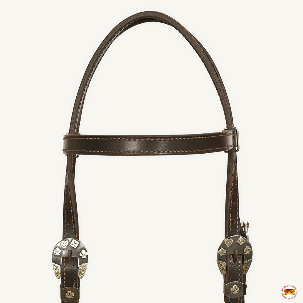 Hilason Western Horse Genuine Leather Headstall Bridle Engraved German Silver Concho Brown
