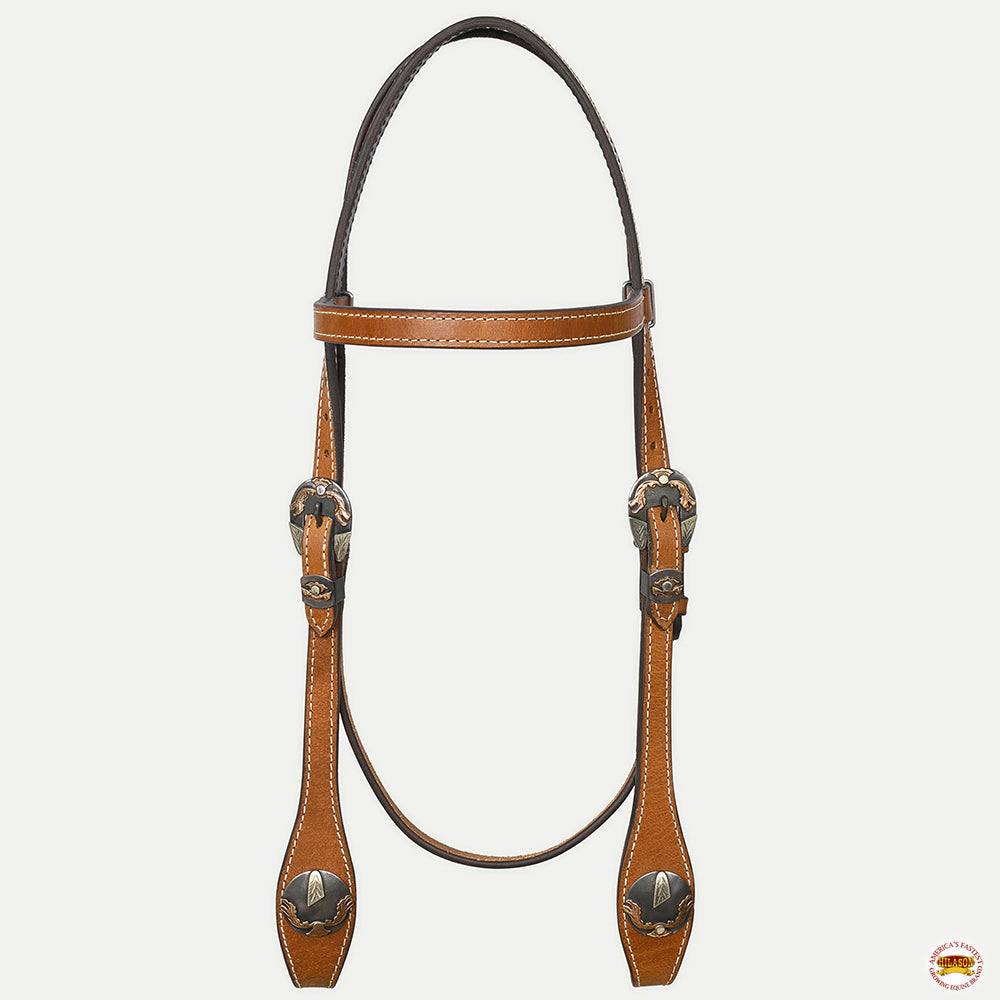 Hilason Western Horse Genuine Leather Headstall Bridle Engraved German Silver Concho Chestnut