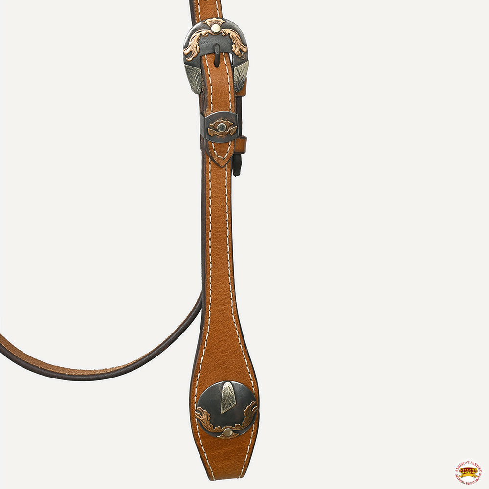 Hilason Western Horse Genuine Leather Headstall Bridle Engraved German Silver Concho Chestnut