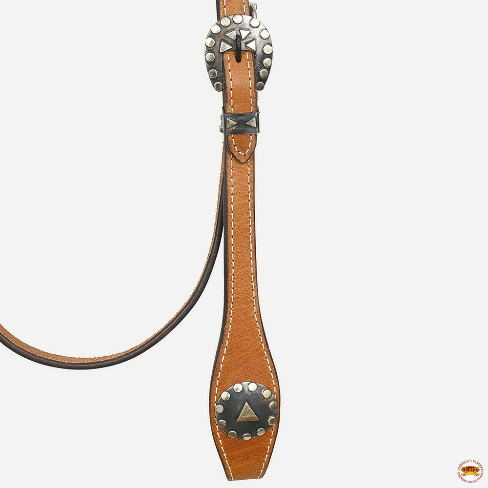 Hilason Western Horse Genuine Leather Headstall Bridle Engraved German Silver Concho Chestnut