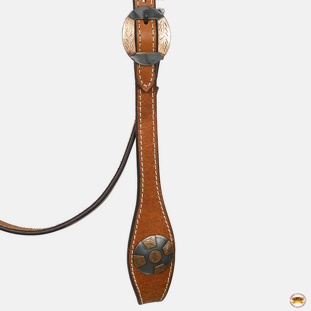 Hilason Western Horse Genuine Leather Headstall Bridle Engraved German Silver Concho Chestnut