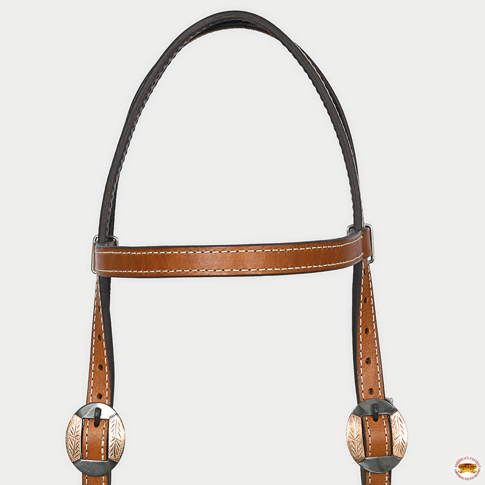 Hilason Western Horse Genuine Leather Headstall Bridle Engraved German Silver Concho Chestnut
