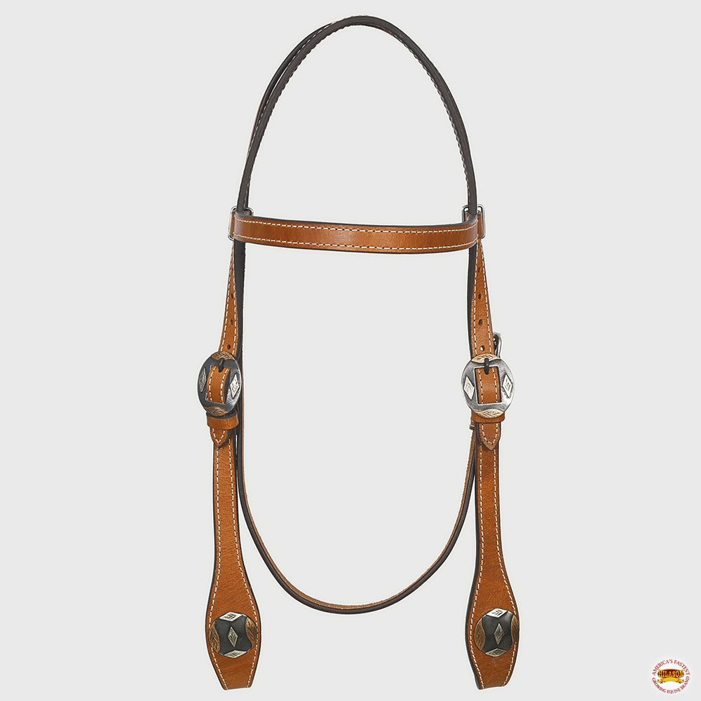Hilason Western Horse Genuine Leather Headstall Bridle Engraved German Silver Concho Chestnut