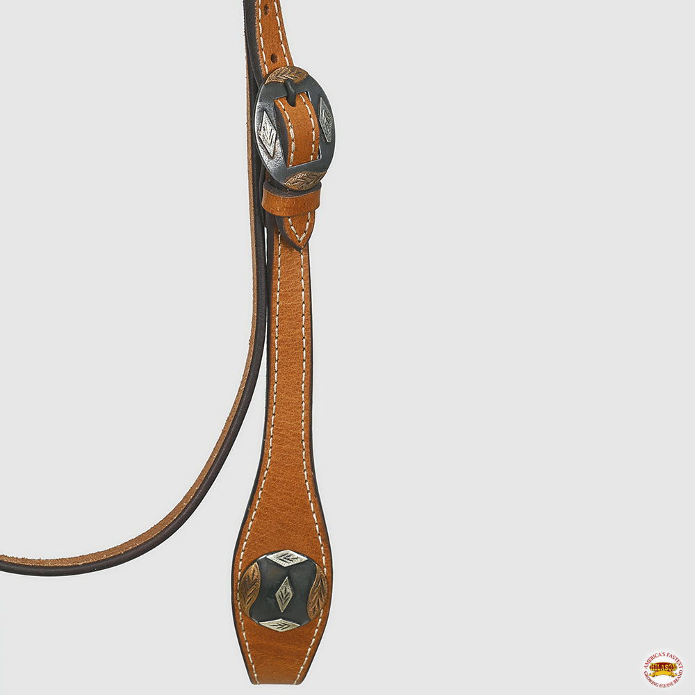 Hilason Western Horse Genuine Leather Headstall Bridle Engraved German Silver Concho Chestnut