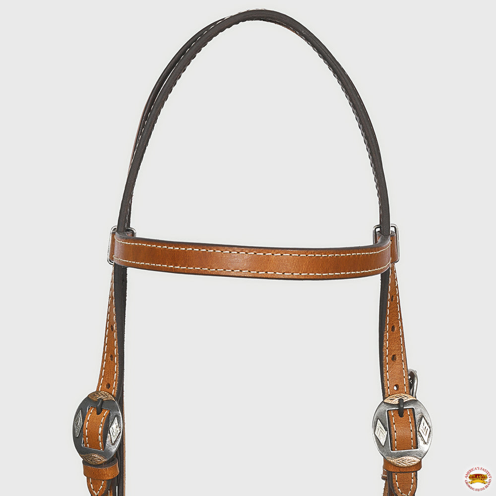 Hilason Western Horse Genuine Leather Headstall Bridle Engraved German Silver Concho Chestnut