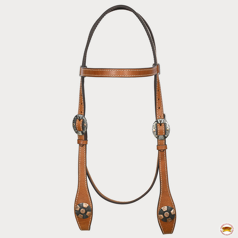 Hilason Western Horse Genuine Leather Headstall Bridle Engraved German Silver Concho Chestnut