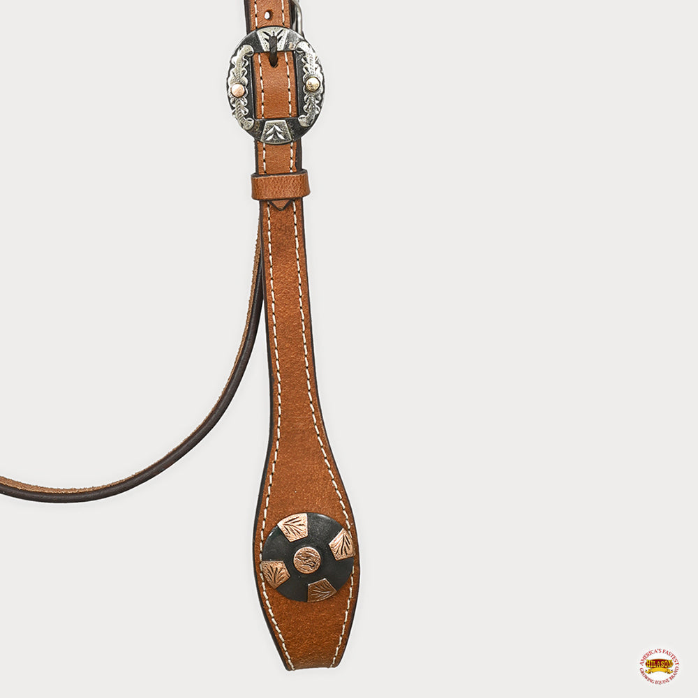Hilason Western Horse Genuine Leather Headstall Bridle Engraved German Silver Concho Chestnut