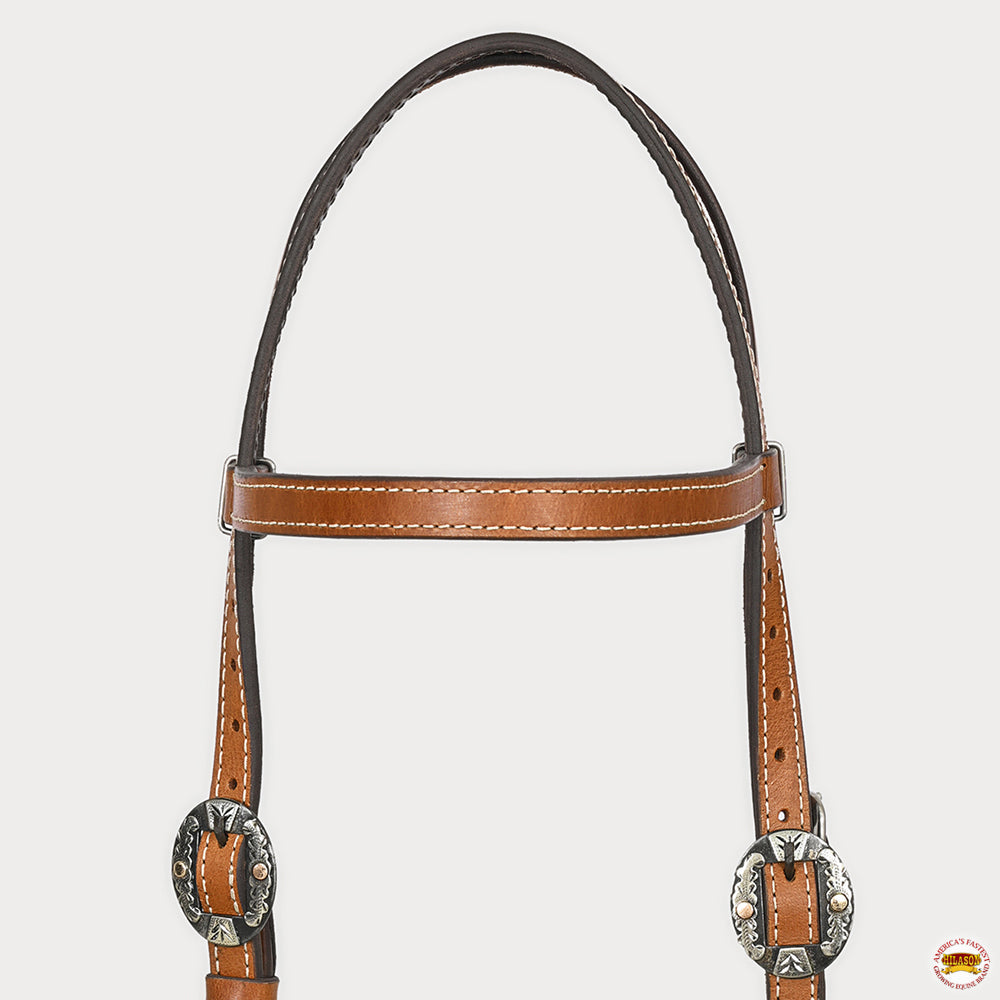 Hilason Western Horse Genuine Leather Headstall Bridle Engraved German Silver Concho Chestnut