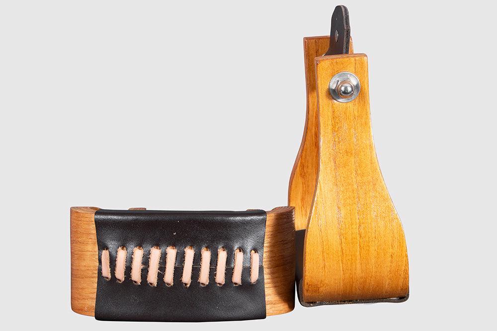 BAR H EQUINE Western Horse Oak Wood Genuine Leather Cover Bell Stirrup Tan