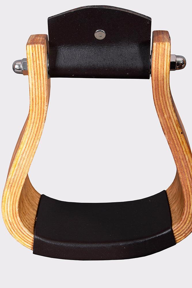 BAR H EQUINE Western Horse Oak Wood Genuine Leather Cover Bell Stirrup Tan