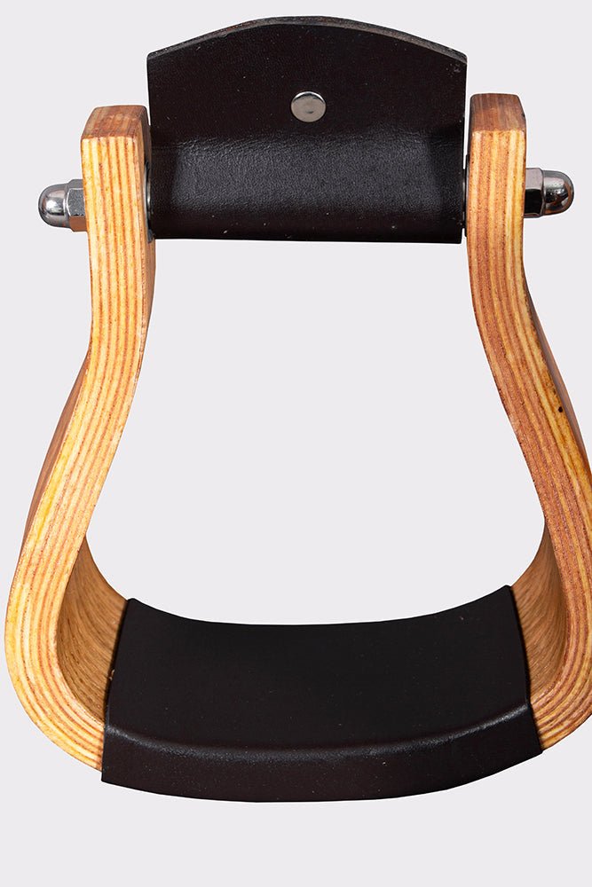 BAR H EQUINE Western Horse Oak Wood Genuine Leather Cover Bell Stirrup Tan