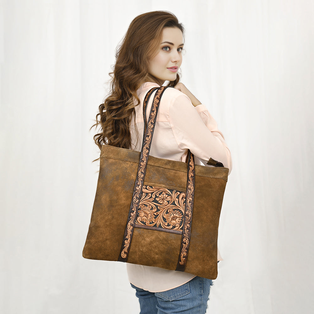 American Darling Hand-Tooled Genuine Leather Tote