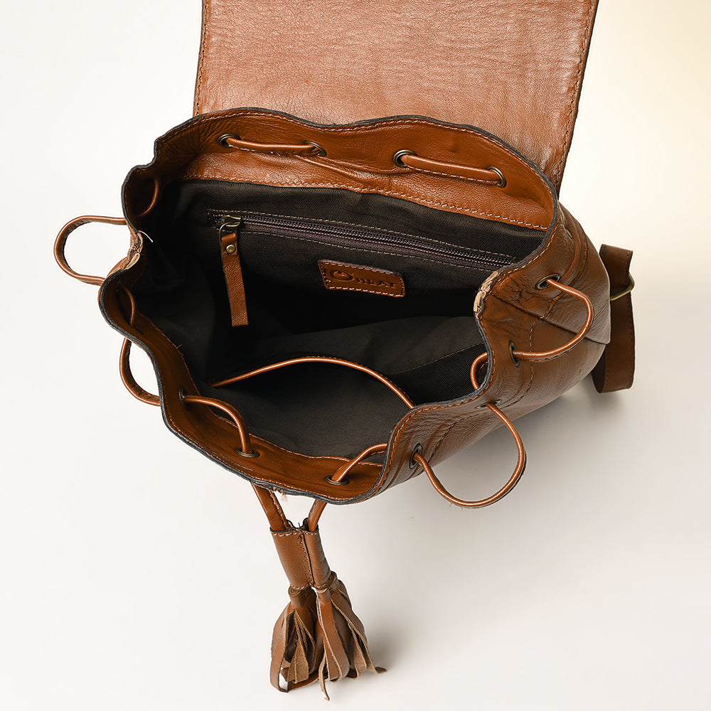 OHLAY Hand-Tooled Leather Backpack