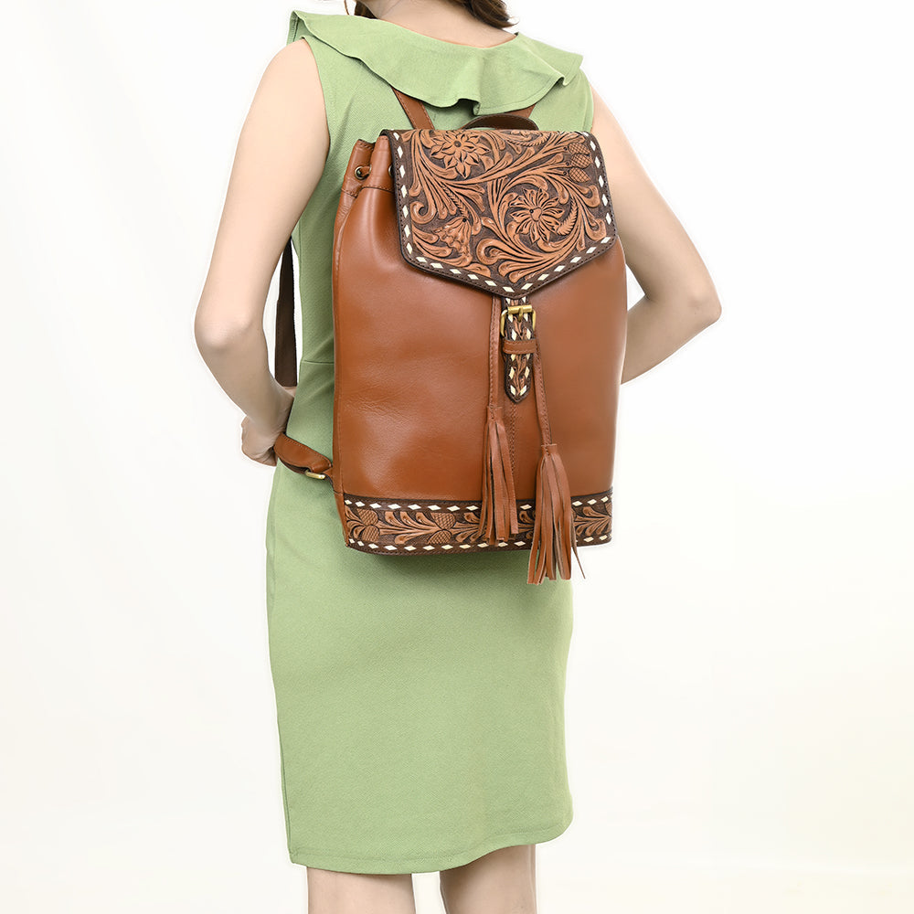 OHLAY Hand-Tooled Leather Backpack