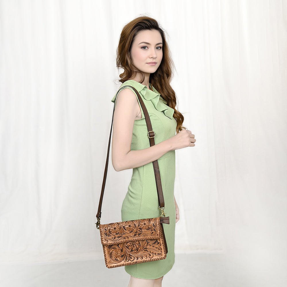 OHLAY Hand-Tooled Leather Crossbody Bag