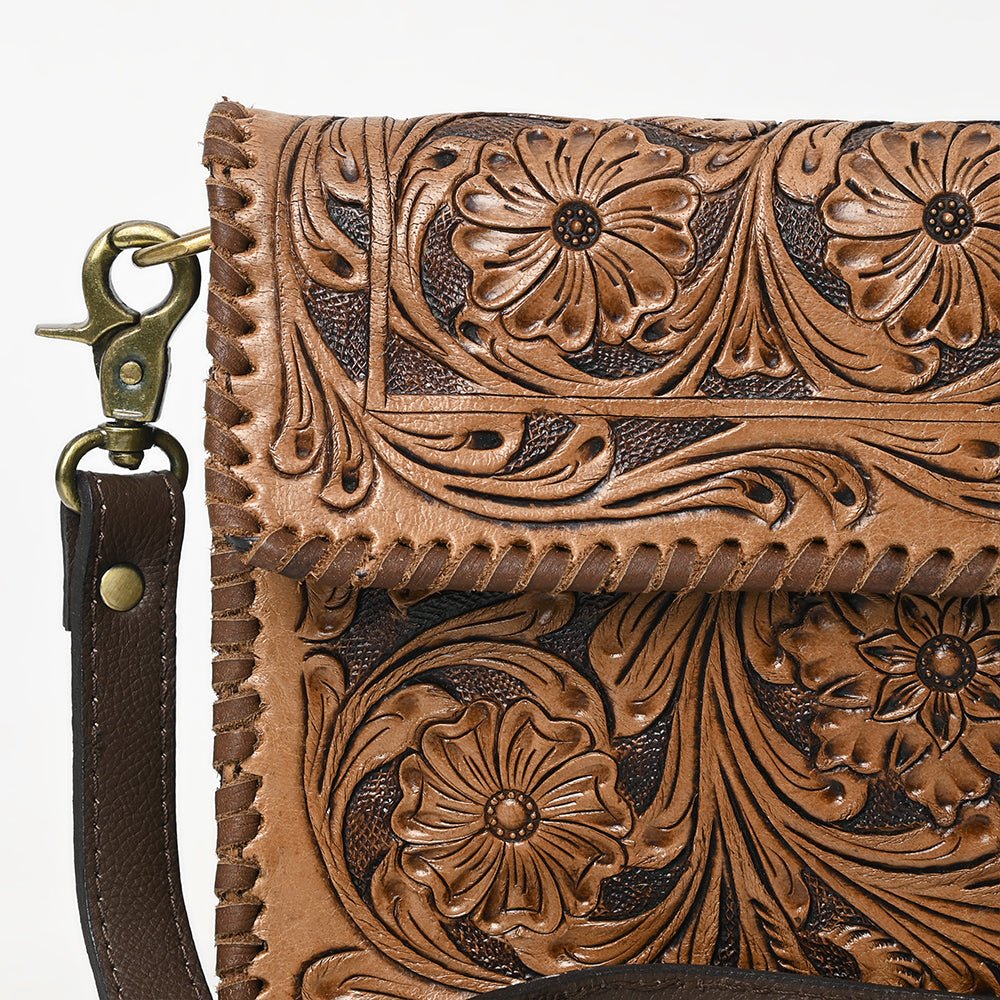 OHLAY Hand-Tooled Leather Crossbody Bag