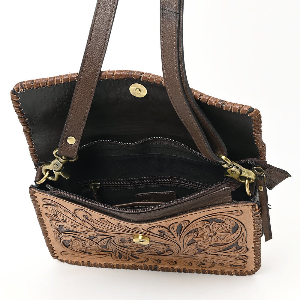 OHLAY Hand-Tooled Leather Crossbody Bag