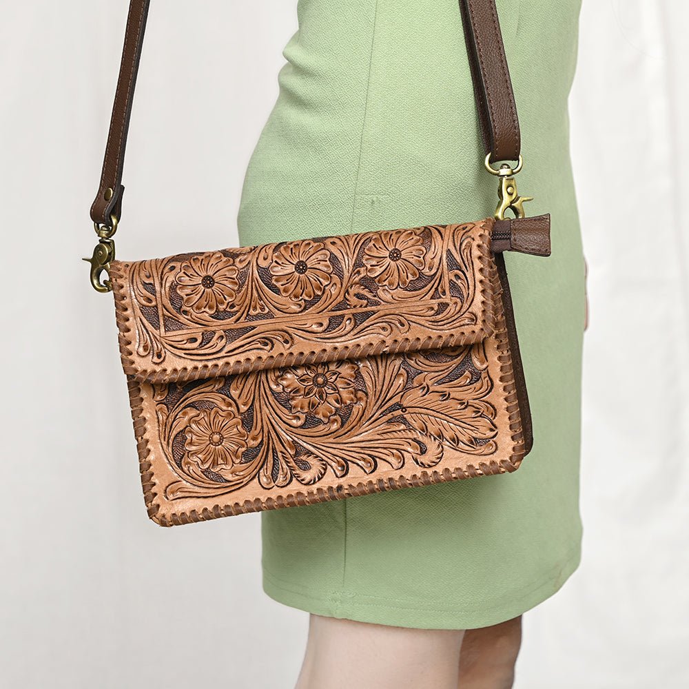 OHLAY Hand-Tooled Leather Crossbody Bag