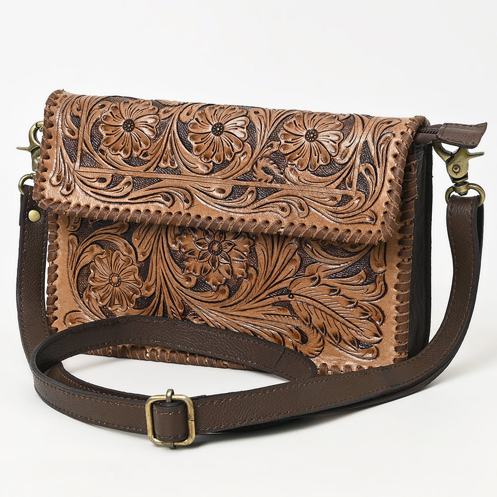 OHLAY Hand-Tooled Leather Crossbody Bag