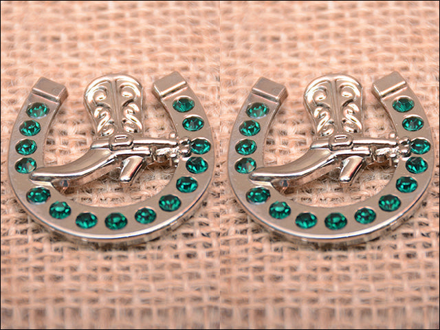 Western Screw Back Concho Emerald Horseshoe Boots Crystals Headstall Tack