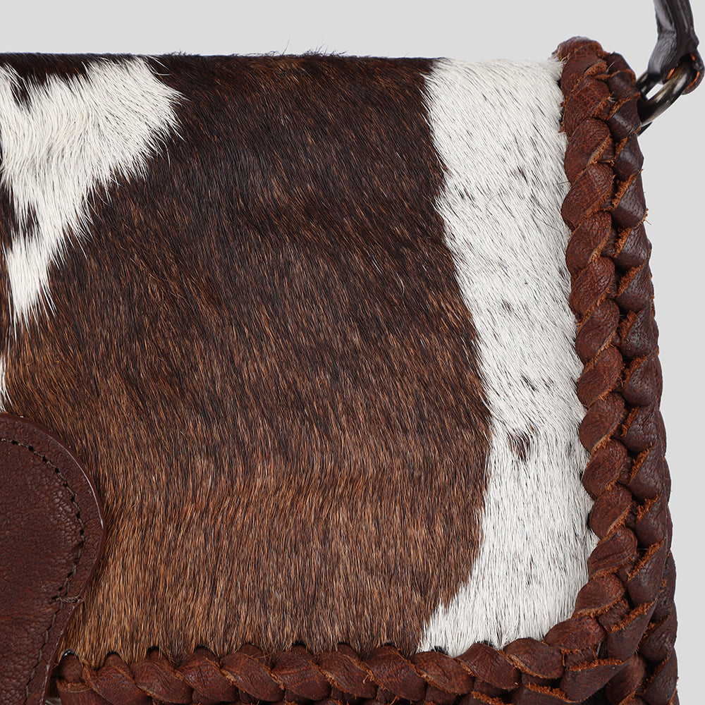 American Darling Shoulder Bag Western Hair-On Cowhide Genuine Leather Handcrafted Purse with Braided Trim and YKK Zipper