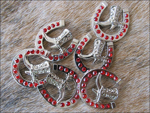 Western Screw Back Concho Red Horseshoe Boots Crystals Headstall Tack