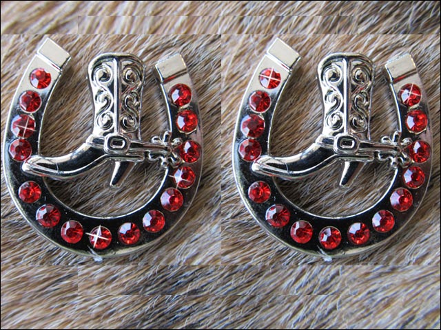 Western Screw Back Concho Red Horseshoe Boots Crystals Headstall Tack